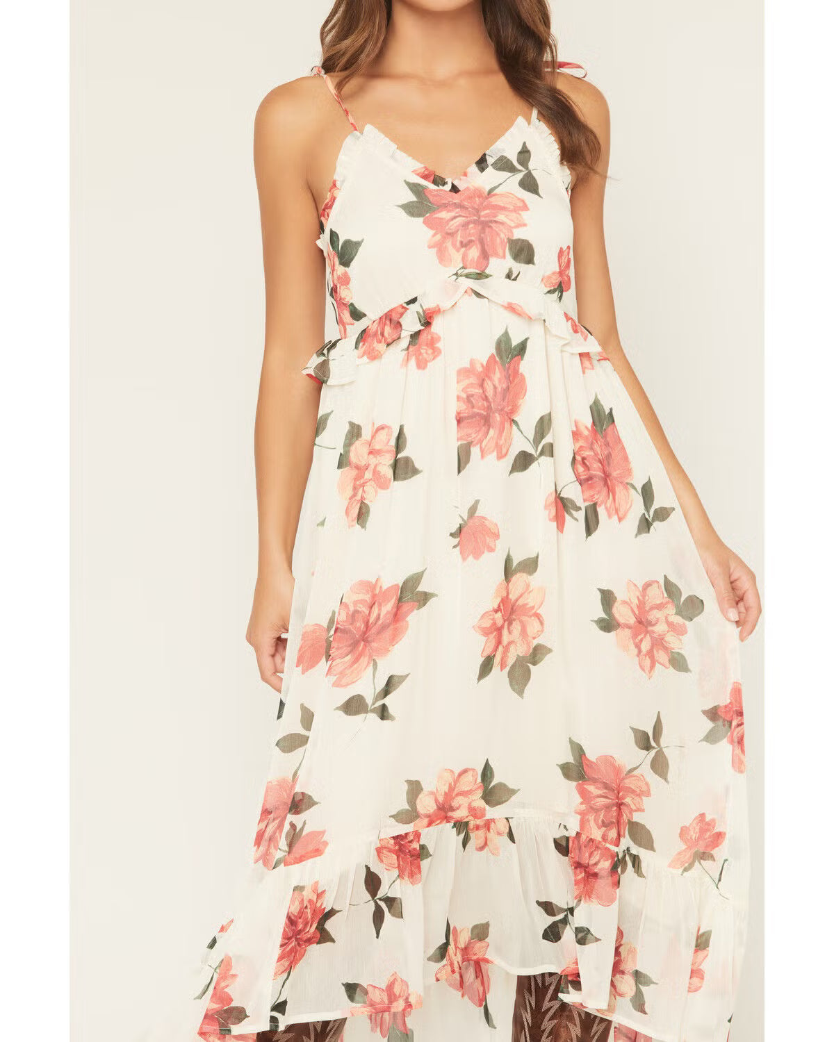 Vestido midi estampado floral sin mangas con tirantes finos