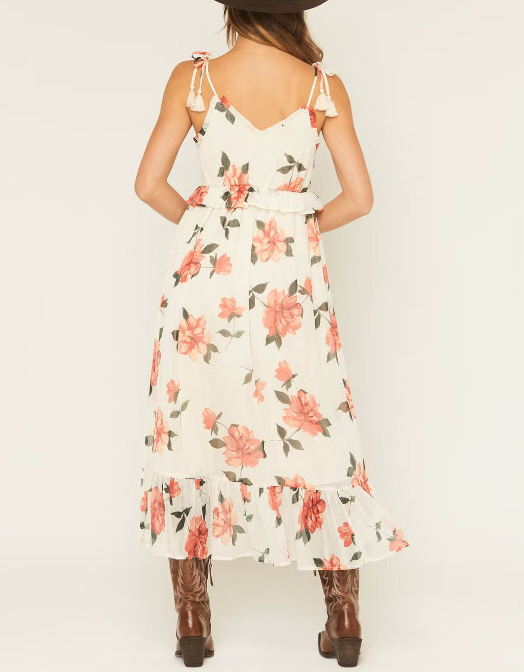 Vestido midi estampado floral sin mangas con tirantes finos
