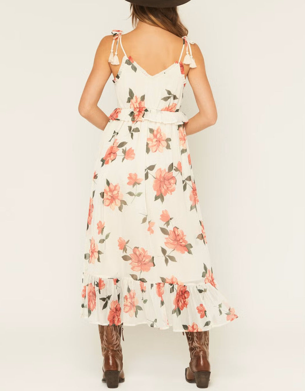 Vestido midi estampado floral sin mangas con tirantes finos