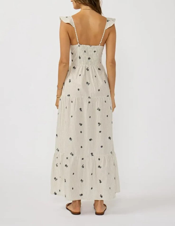 Vestido largo estratificado con tirantes con volantes