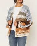 Chaqueta de punto abierta de ganchillo con rayas multicolores