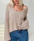 Chaqueta de punto holgada cuello en V con botones