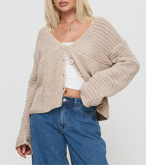 Chaqueta de punto holgada cuello en V con botones